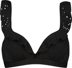 Beachlife Black Embroidery - Bikinitop met voorgevormde cups en beugel - Ruffles - Zwart