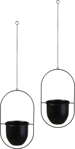 Lifa Living Moderne Plantenhangers - Set van 2 - Zwarte Plantenhouders - Metalen Hangende Bloempot -