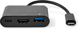 Nedis USB Multi-Port Adapter - USB 3.1 - USB-C Male - HDMI Output / USB-A Female / USB-C Female - 5 Gbps - 0.20 m - Rond - Vernikkeld - PVC - Zwart - Label