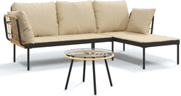 vidaXL - 3-delige - Loungeset - met - kussens - poly - rattan - beige