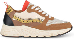 PS Poelman Carocel - Lage Sneakers - Imitatie Suède met Beige Profielzool - Cognac Bruin Goud - Maat 42