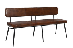 Interlagos - Eetkamerbank met rugleuning - Leren zitting retro stijl - Cognac 160x58x77 cms