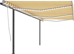 vidaXL - Luifel - handmatig - uittrekbaar - met - LED - 6x3,5 - m - geel - en - wit