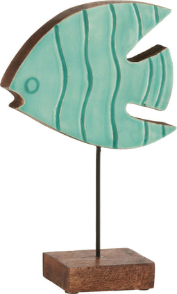 J-Line decoratie vis Op Sokkel - hout - azur - large