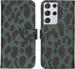 iMoshion Hoesje Geschikt voor Samsung Galaxy S21 Ultra Hoesje Met Pasjeshouder - iMoshion Design Softcase Bookcase - Meerkleurig / Green Leopard