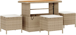 vidaXL - 4-delige - Tuinset - met - Kussens - Beige - Poly - Rattan - Acacia