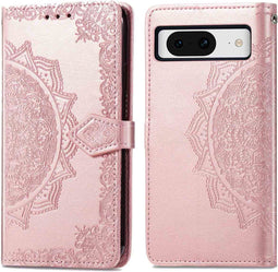 iMoshion Hoesje Geschikt voor Google Pixel 8 Hoesje Met Pasjeshouder - iMoshion Mandala Bookcase - Rosé Goud