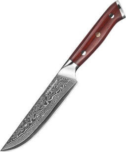 KitchenMonster® Steakmes Damascus 23.5 cm - Steakmessen van 67 lagen Damascus Staal met Rozenhout Handvat