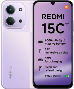 Xiaomi Redmi 15C - Smartphone - 4GB RAM 256GB opslag 5G Paars