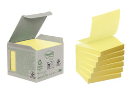 Post-it® Z-Notes, Gerecycleerd, Mini Toren, Geel, 76 x 76 mm, 6 Blokken, Non X-Wrapped, 100 Blaadjes/Blok