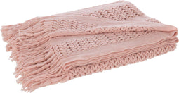 J-Line Plaid gebreid - polyester - lichtroze - 160 x 130 cm - woonaccessoires