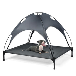 Coast Hondenbed - Verhoogd Huisdierbed met Luifel - 105 x 87 x 89 cm - Grijs