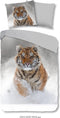 Good Morning Snow Tiger - Dekbedovertrek Flanel - 1 Persoons 140x200/220 cm - Grijs
