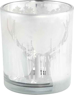 PTMD Gael Windlicht Rendier - H8 x Ø7 cm - Glas - Wit frosted