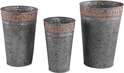 PTMD Ridda Ronde Bloempot - H31xØ21 cm - Set van 3 - Zink - Zwart