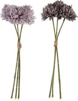 J-Line boeket Crysanten Mini - kunststof - licht/donkerpaars - 2 stuks