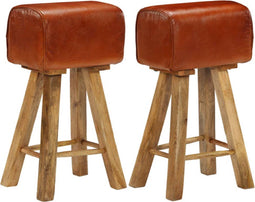 vidaXL - Barstoelen - 2 - st - echt - leer - en - massief - mangohout