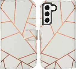 iMoshion Hoesje Geschikt voor Samsung Galaxy S22 Hoesje Met Pasjeshouder - iMoshion Design Softcase Bookcase - Wit / White Graphic