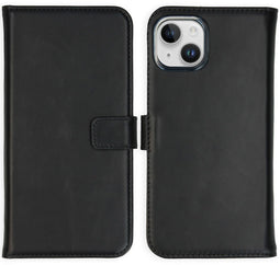 Selencia iPhone 15 - Echt Lederen Bookcase - 3 Pashouders - Zwart