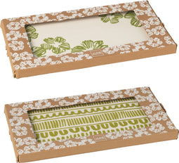 J-Line bord Bloemen/Strepen Rechthoek - keramiek - groen - 2 stuks