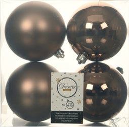 Decoris Kerstballen - 4 stuks - kunststof - walnoot bruin - 10 cm