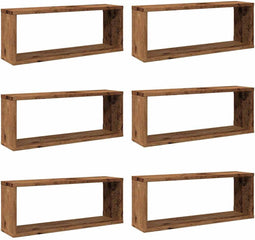 vidaXL - Wandschappen - kubus - 6 - st - 60x15x23 - cm - bewerkt - hout - oud - houtkleur
