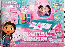 Gabby's Dollhouse - Spray Pen Set Desktop Box (GD23368) - Kleurstiften voor Kinderen - Tekenset met Gekleurde Blaas Pennen en Tekensjablonen