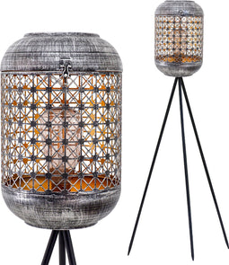 Gadgy Solar Tuinverlichting Staande Lamp Terras - Buitenlamp Zonne Energie Balkon & Tuin - Driepoot Tuinlamp Led Buiten - Tuinverlichting op Zonneenergie - Lantaarn voor Buiten Verlichting - Tuinlampen - Zilver / Zwart / Goud