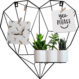 Gadgy Wandrek Industrieel Hart - Wandrekken - Wanddecoratie Industrieel - Muurdecoratie Metaal – Moederdag cadeautje - Met los rekje en knijpers - 42x43cm