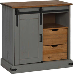 vidaXL - Dressoir - HALDEN - met - schuifdeur - 80x40x80 - cm - massief - hout - grijs