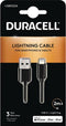 Duracell USB5022A - USB naar Lightning-kabel - 2m 5V/3A 480 Mbps - Zwart