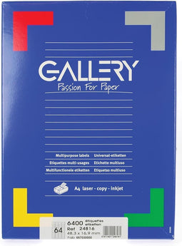 Gallery witte etiketten ft 48,3 x 16,9 mm (b x h), ronde hoeken, doos van 6.400 etiketten