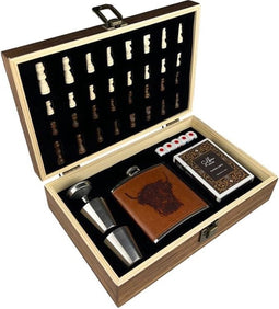Game Set met Heupfles Schotse Hooglander - Top Cadeau - Selbrae House Scotland