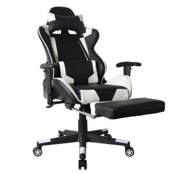 Gamestoel Thomas met voetsteun - bureaustoel racing gaming - ergonomisch - zwart wit