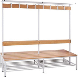 Garderobe set voor kleedkamers met bank, en hoeden/schoenenplank 189cm hoog x 120cm breed x 40cm diep Enkelzijdig
