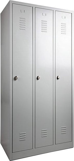 Garderobekast met 4 legborden (linkerkolom) en hoedenplank (rechterkolom) breed 89CM sluiting Met sleutel en cilinderslot aantal deuren 3 framekleur Licht grijs (Ral 7035)