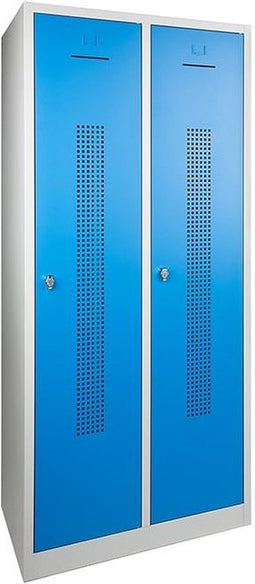 Garderobekast perfo deur breed 60CM .Sluiting Met hangoogsluiting. Aantal deuren 2. Met pootje en kleur deur Blauw