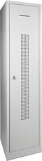 Garderobekast perfo deur met scheiding t.b.v. schoon/vuil indeling 180 hoog 80 breed 50 diep 2 deurs Grijs met cilinderslot en sleutel op pootje