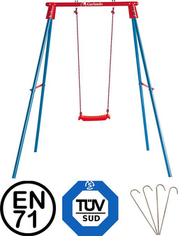Garlando Candy 1 - Stalen Schommel - Vrijstaande schommel met kunststof schommelzitje - Schommel voor kinderen - Rood en Blauw