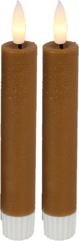 Countryfield Led dinerkaarsen - 2x st- cognac bruin -H15cm - afstandsbediening
