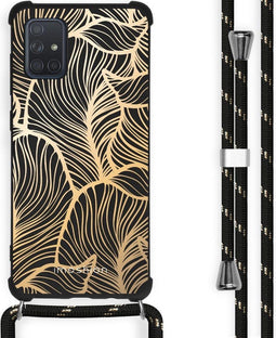 iMoshion Hoesje Geschikt voor Samsung Galaxy A71 Hoesje Met Koord - iMoshion Design Hoesje met Koord - Goud / Zwart / Golden Leaves