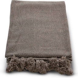 Safaary - Marokkaanse Deken Grijs Bruin Pom-pom Jira 150 x 277cm