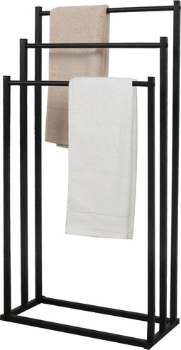 MiRi Handdoekrek – Handdoekhouder – Staand – Metaal – 3 rails – Vrijstaand – Zwart – Zonder Boren – Badkamer / Keuken