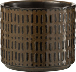 J-Line bloempot Streep - keramiek - zwart/bruin - small - 2 stuks - Ø 12 cm