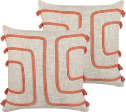 PLEIONE - Sierkussen set van 2 - Beige/Koraal - 45 x 45 cm - Katoen