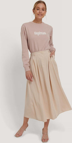 NA-KD Pleated Midi Rok - Elastische Taille - Beige