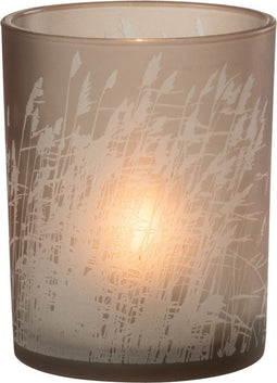 J-Line windlicht Gras - glas - beige - medium - 2 stuks