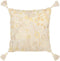 J-Line kussen Vierkant Bloemen + Kwastjes - katoen - lichtgeel
