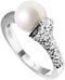 Diamonfire - Zilveren ring met parel Maat 19.5 - Deels pavé bezette band - Wit
