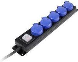 AS Schwabe 38609 Stekkerdoos met schakelaar 5-voudig Zwart, Blauw Randaarde stekker 1 stuk(s)